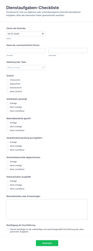 Mitarbeiterdienst Checkliste Formular