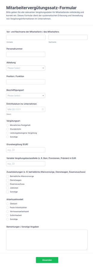 Mitarbeitereinkommensformular