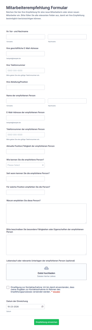 Mitarbeiterempfehlung Formular