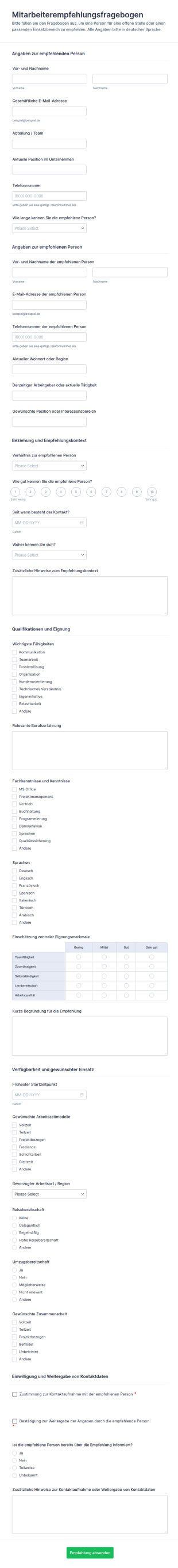 Mitarbeiterempfehlungsformular