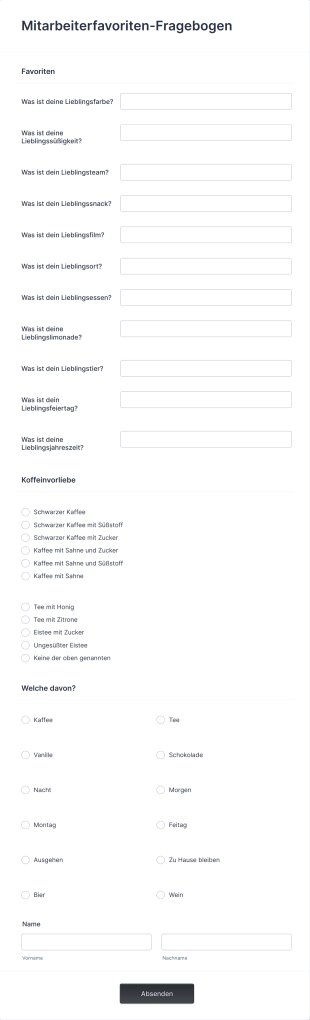Mitarbeiterfavoriten Fragebogen Form Template