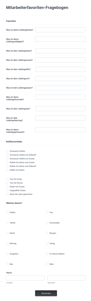 Mitarbeiterfavoriten Fragebogen