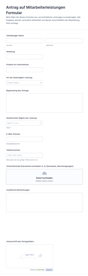 Mitarbeiterleistungen Antrag Formular