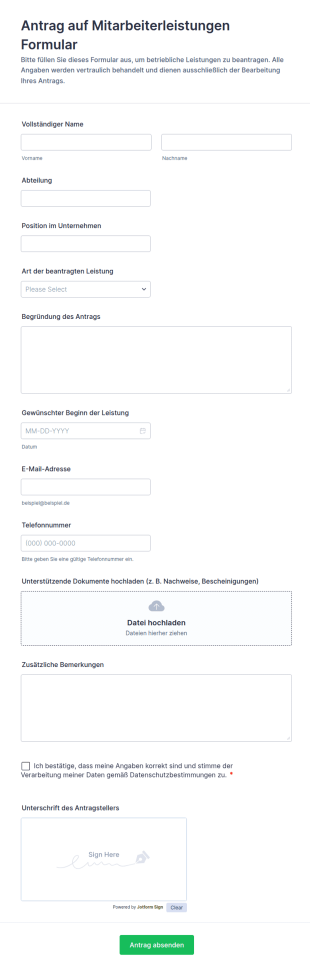 Mitarbeiterleistungen Antrag Formular