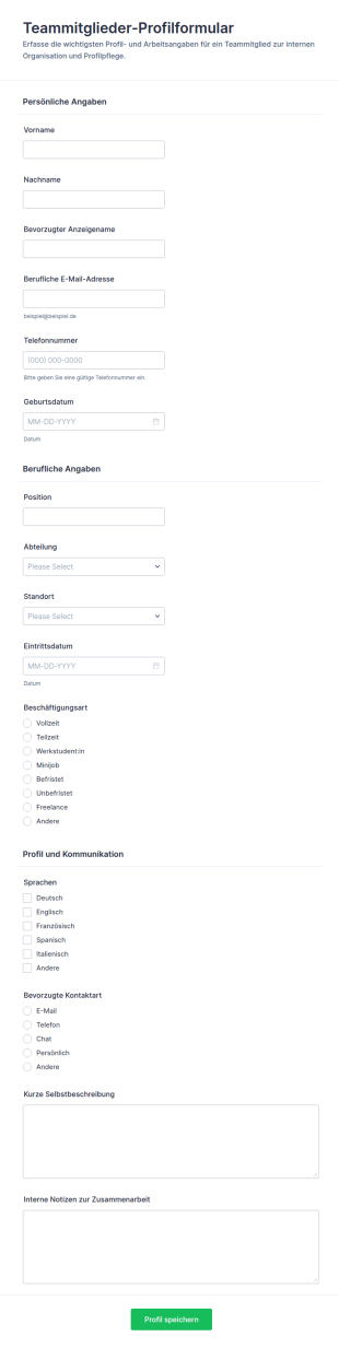 Mitarbeiterprofil Formular