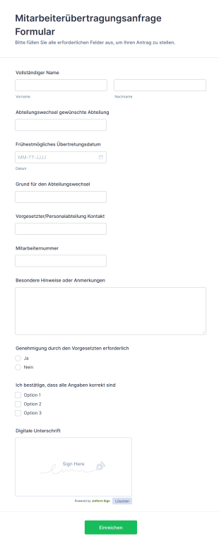 Mitarbeiterübertragungsanfrage Formular