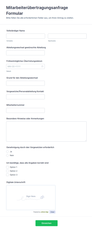 Mitarbeiterübertragungsanfrage Formular