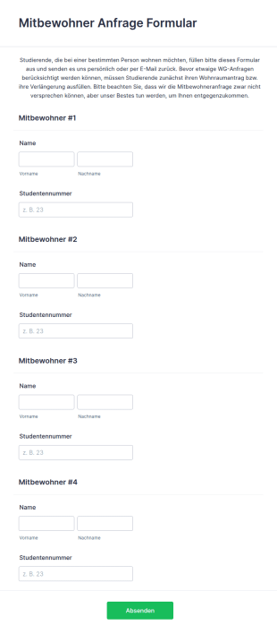 Mitbewohner Anfrage Formular