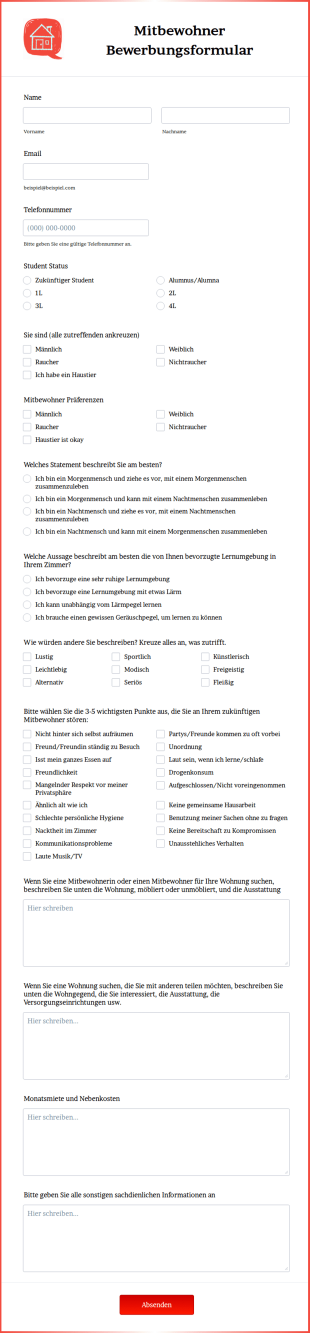 Mitbewohner Bewerbungsformular