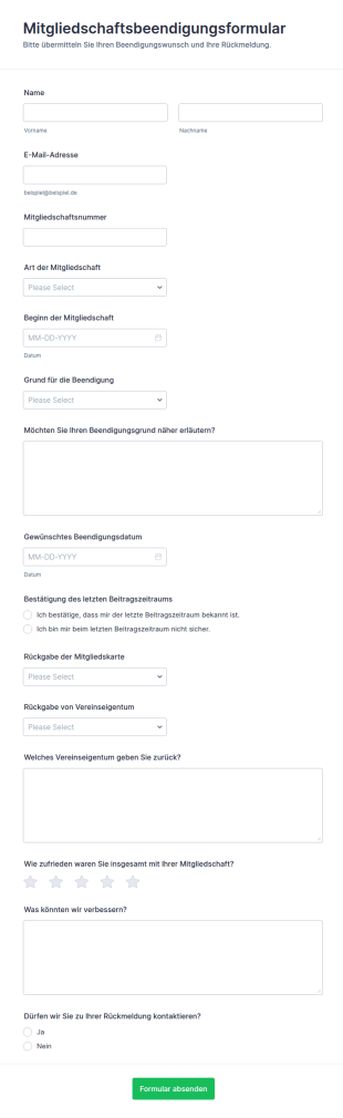 Mitgliedschafts Kündigung Formular