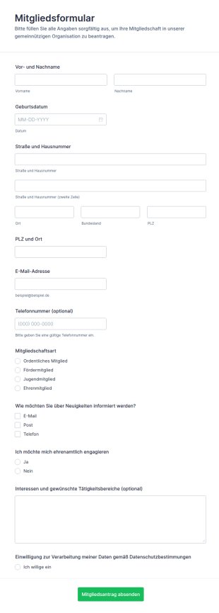 Mitgliedschaftsformular Für Gemeinnützige Vereine
