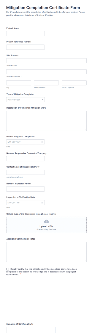 Mitigation Completion Certificate Form Template