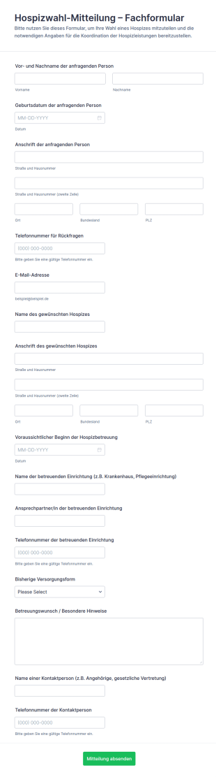 Mitteilung Zur Wahl Des Hospizes Form