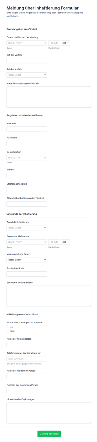 Mitteilungsformular Zur Feststellung Der Inhaftierung