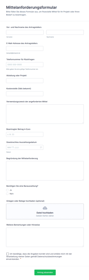 Mittelanforderungsformular