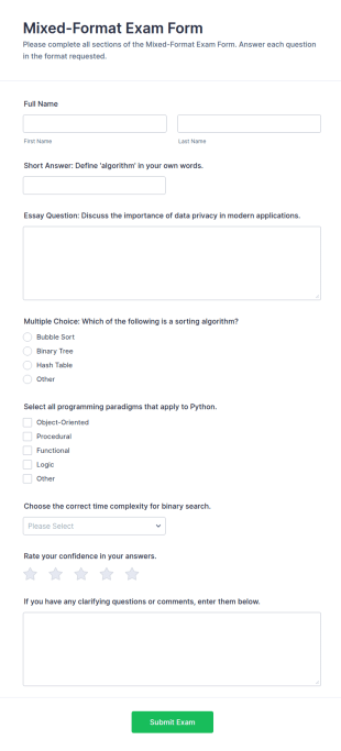 Mixed Format Exam Form Template