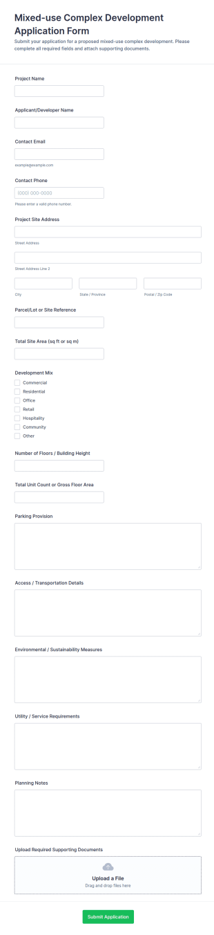 Mixed Use Complex Development Application Form Template