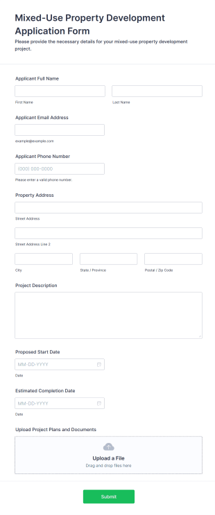 Mixed Use Property Development Application Form Form Template