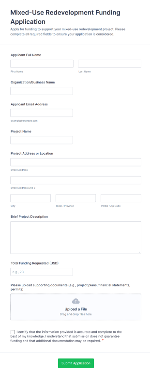 Mixed Use Redevelopment Funding Application Form Template