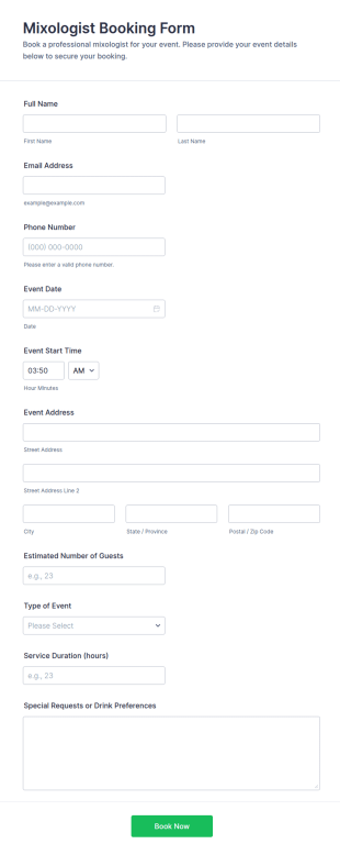 Mixologist Booking Form Template
