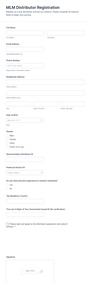 MLM Distributor Registration Form Template
