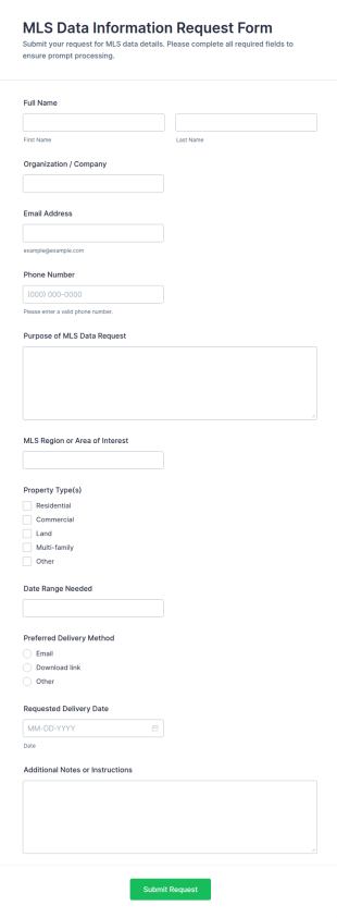 MLS Data Information Request Form Template