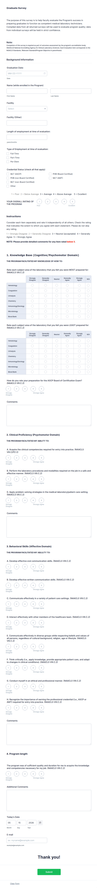 Medical Laboratory Technician Program Graduate Survey Form Template