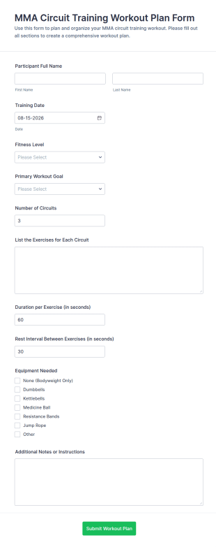 MMA Circuit Training Workout Plan Form Template