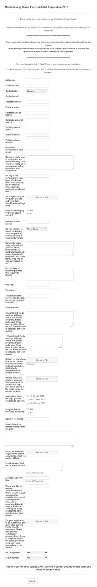 Artist Information Form Template