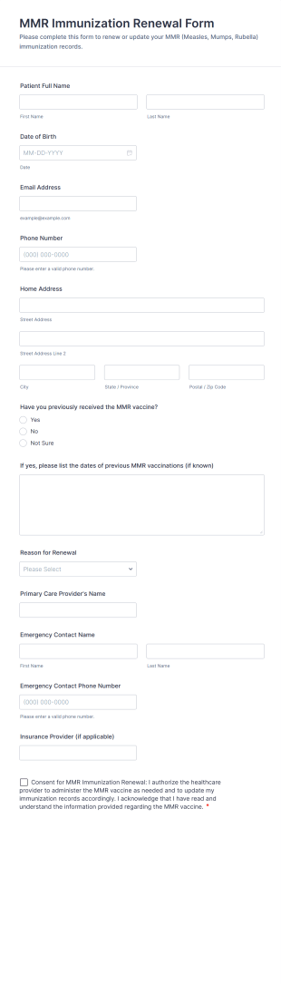 MMR Immunization Renewal Form Template