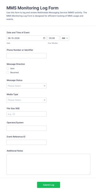 MMS Monitoring Log Form Template