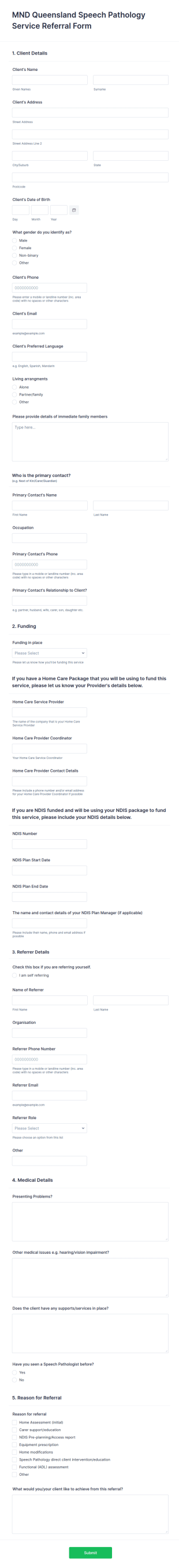 Speech Pathology Referral Form Template