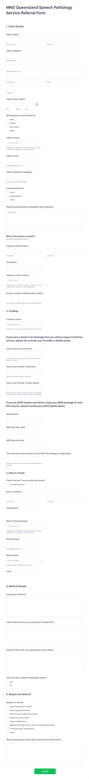 Speech Pathology Referral Form Template