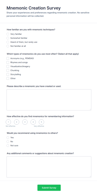 Mnemonic Creation Survey Form Template
