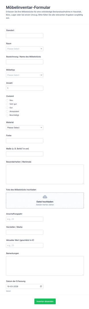 Möbelbestandsaufnahme Formular