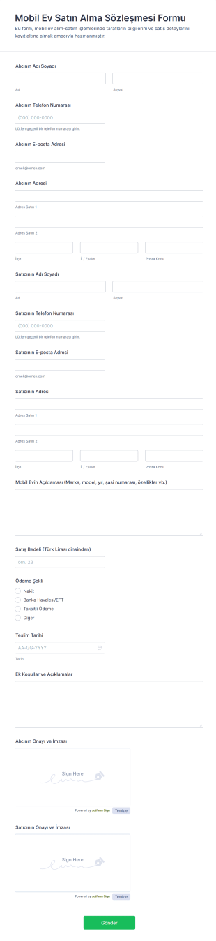 Mobil Ev Satın Alma Sözleşmesi Form Şablonu