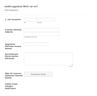 Mobil Uygulama Fikrim Var Form Şablonu