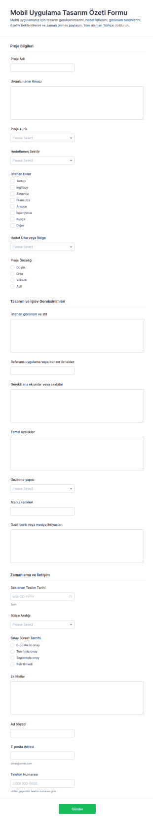 Mobil Uygulama Tasarım Teklifi Form Şablonu