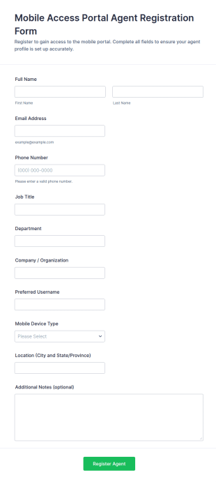 Mobile Access Portal Agent Registration Form Template