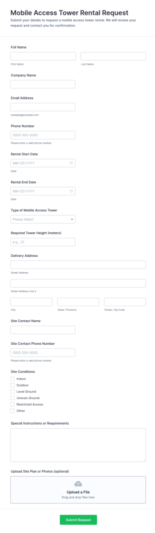Mobile Access Tower Rental Request Form Template