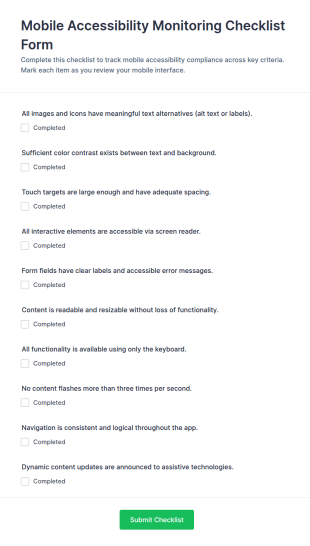 Mobile Accessibility Monitoring Checklist Form Template