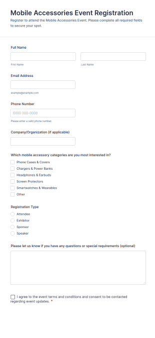 Mobile Accessories Event Registration Form Template