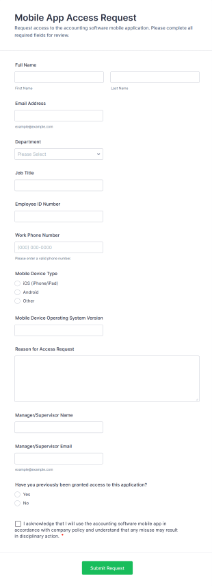 Mobile App Access Request Form Template