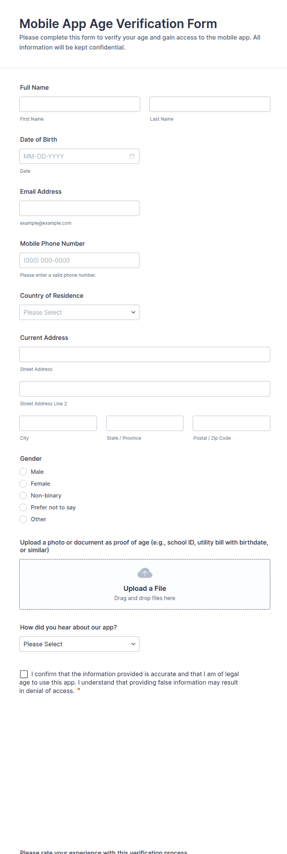 Mobile App Age Verification Form Template | Jotform
