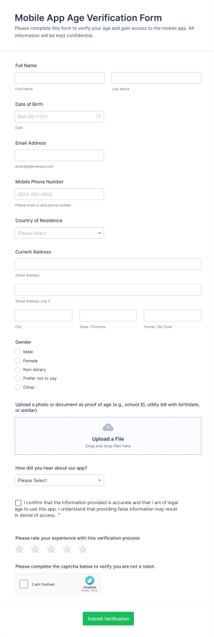 Mobile App Age Verification Form Template