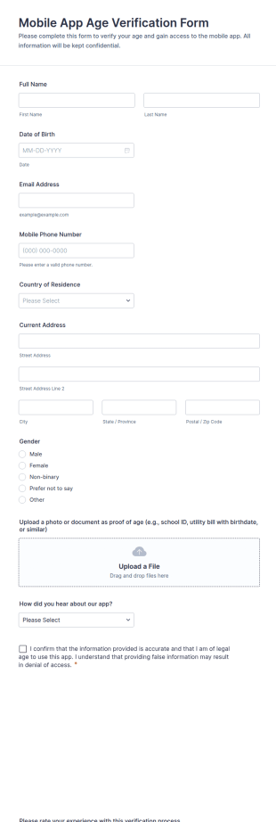 Mobile App Age Verification Form Template