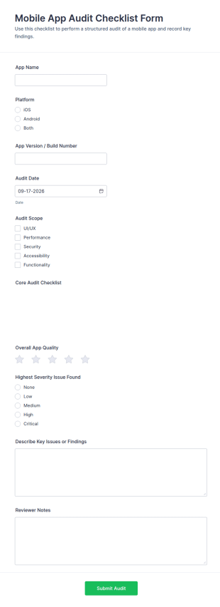 Mobile App Audit Checklist Form Template