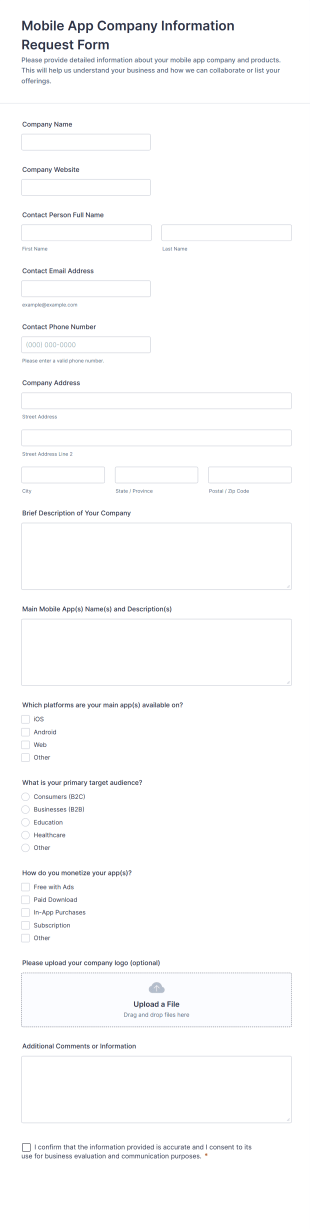 Mobile App Company Information Request Form Template