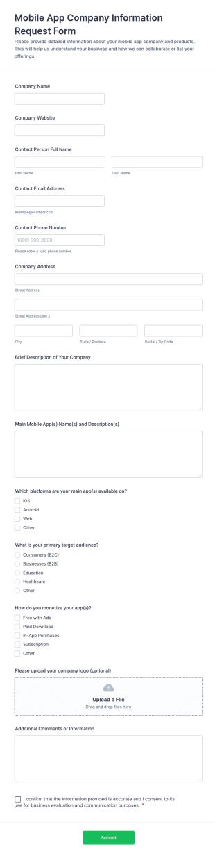 Mobile App Company Information Request Form Template