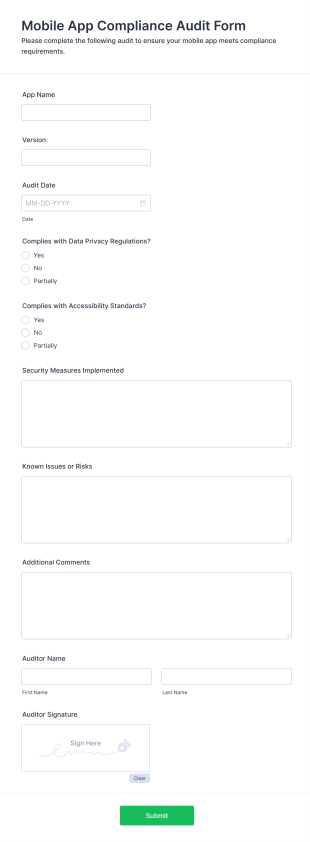 Mobile App Compliance Audit Form Template